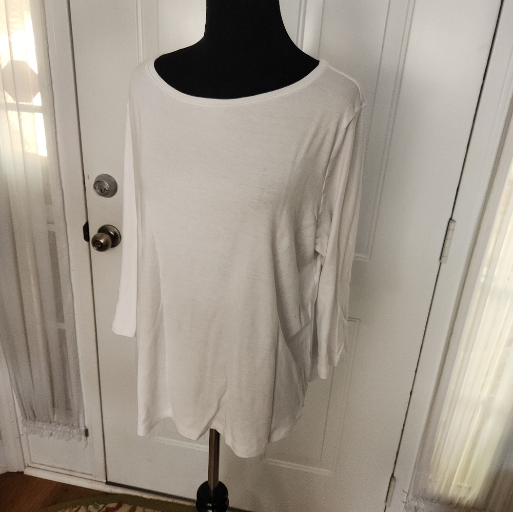 Talbots 3/4 Sleeve Pull Over White Top Plus Size 1X